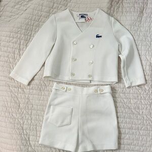 Vintage Lacoste White Double-Breasted Cropped Top & High-Waist Shorts 4T